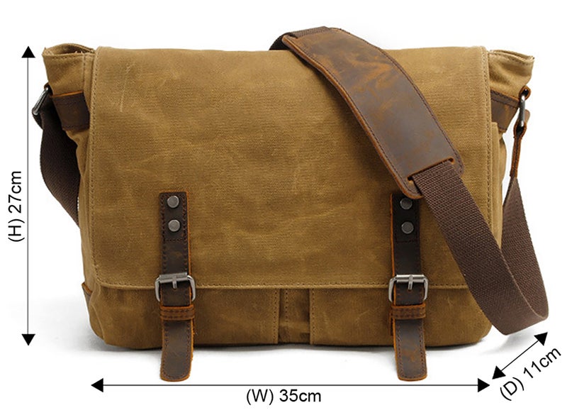 HuaChen Men's Canvas Leather Messenger Bag Shoulder Crossbody Laptop Bag Satchel 14 Inch - M49_Dark Gray - Image 2